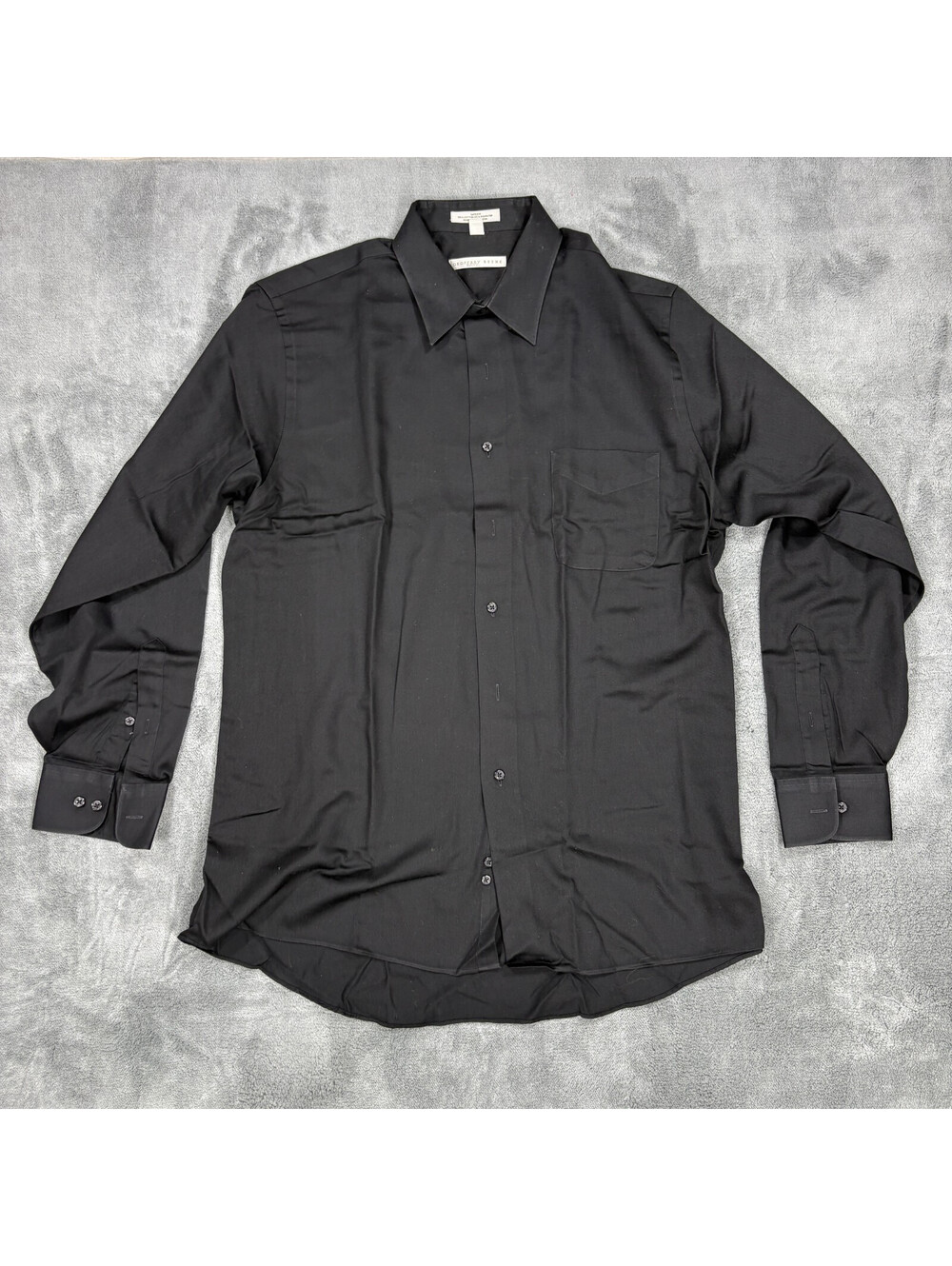 Geoffrey Beene Mens XL Black Sateen Dress Shirt 17 34/35 Wrinkle Free Button Fro